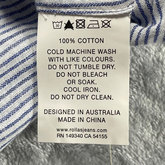 Rolla's Shirt Womens 10 Medium Blue Striped Slouchy Relaxed Button Down Cotton - Picture 14 of 16